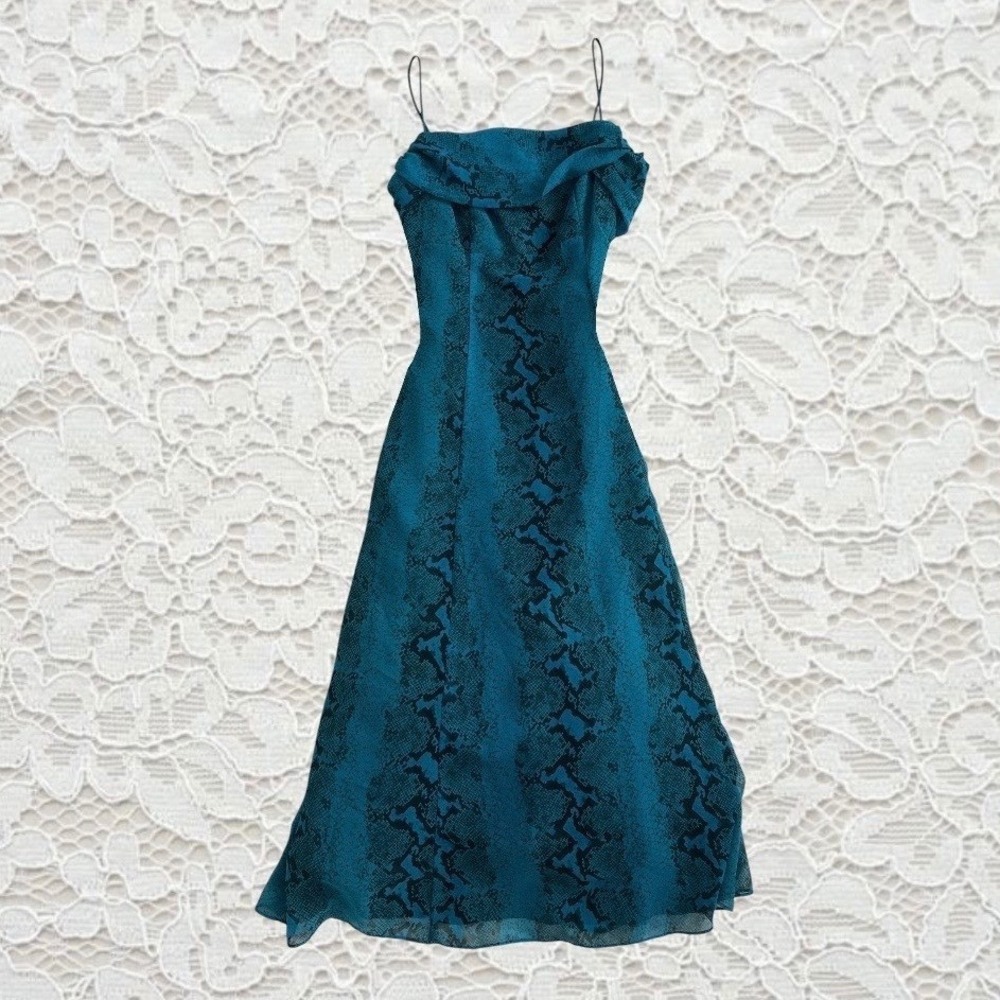 vintage turquoise snake skin printed evening dress
